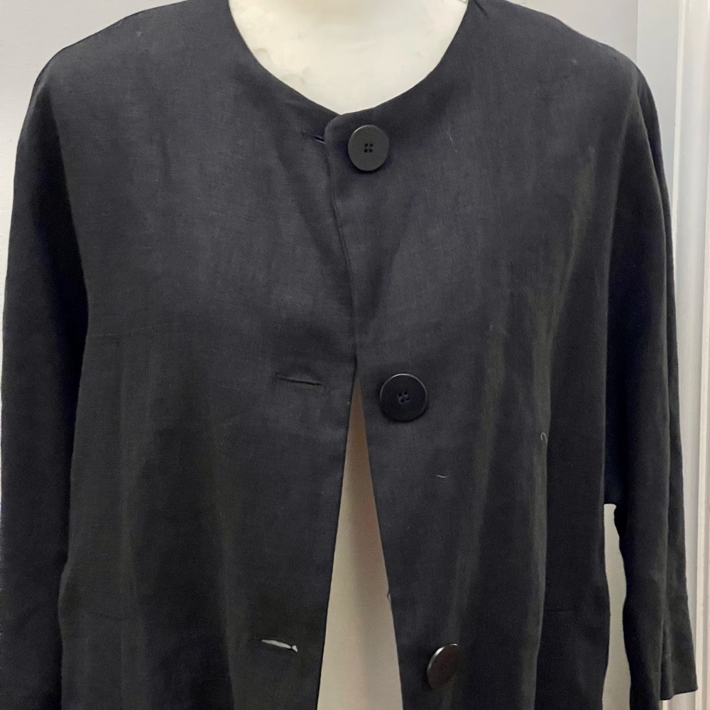 Marimekko Black Linen A-line Swing Coat Jacket Tunic, size 36 (6)